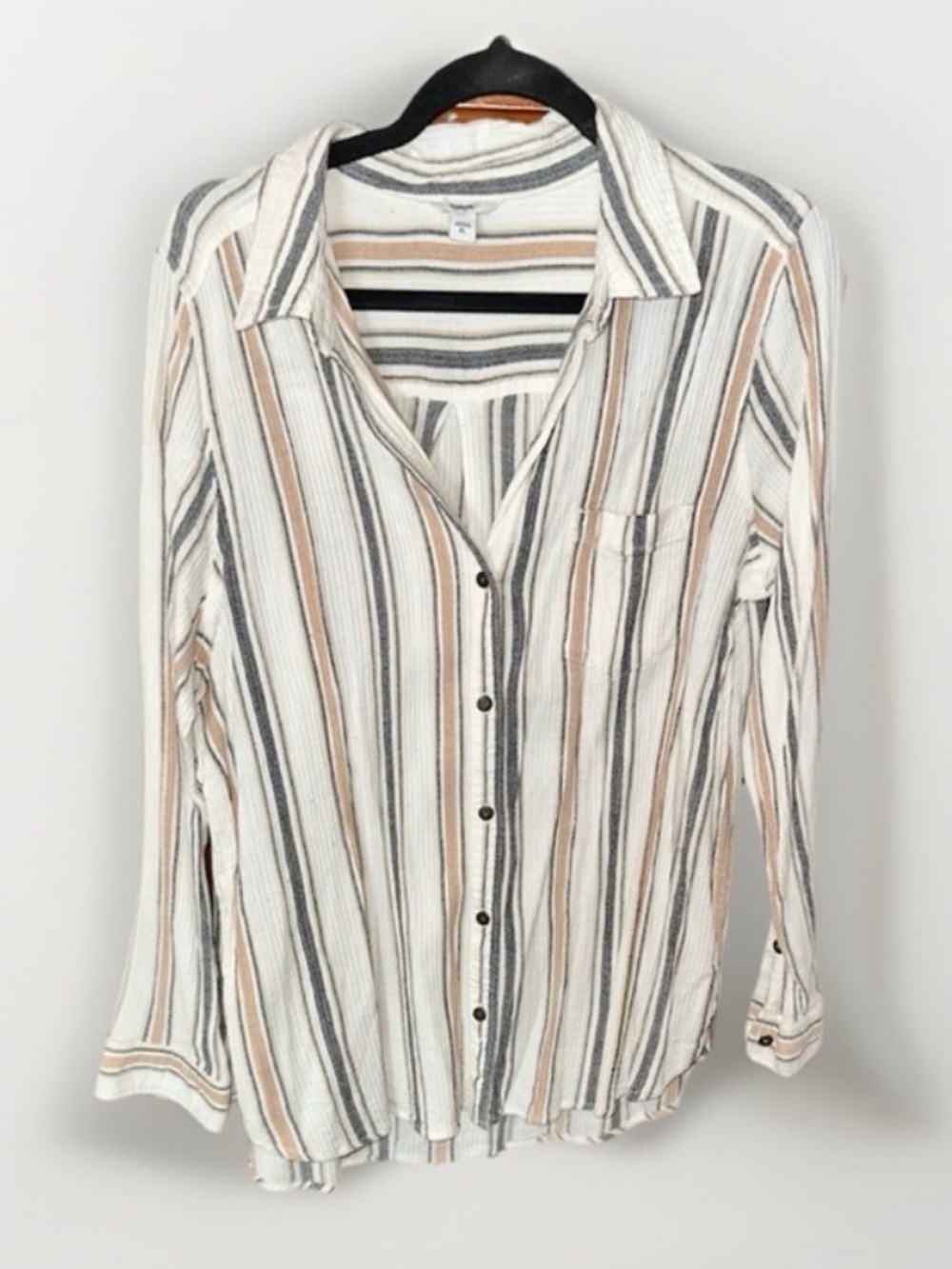 Sonoma Goods For Life Womens XL Striped Button Down Shirt Long Sleeve Gauze Top